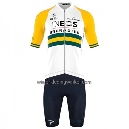 Set Fietsshirt + Korte Koersbroek 2023 INEOS Grenadiers Australisch Kampioenschap Geel Wit